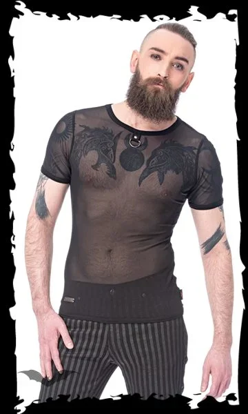 Kurzärmeliges Netzshirt mit Dring am Halsausschnitt