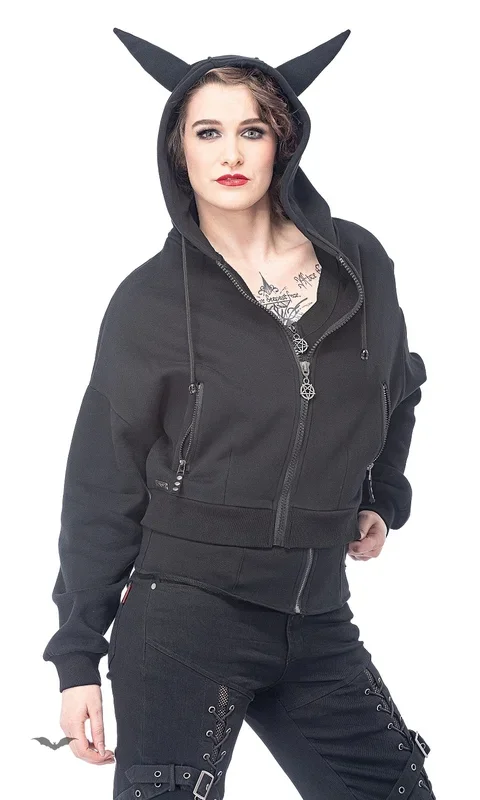 Kurze Jacke mit Kapuze mit Hörnern – Plussize