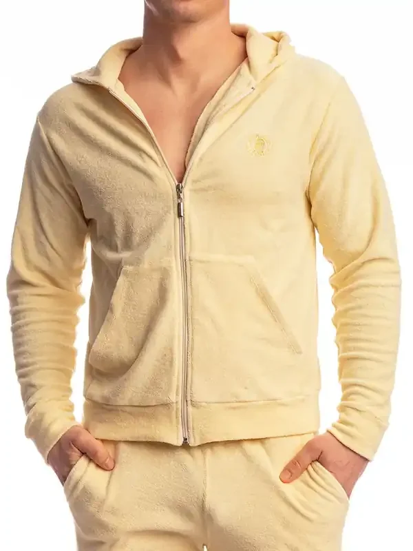 L‘Homme Fire Island Zip-Up Hoodie Jacket, light lemon