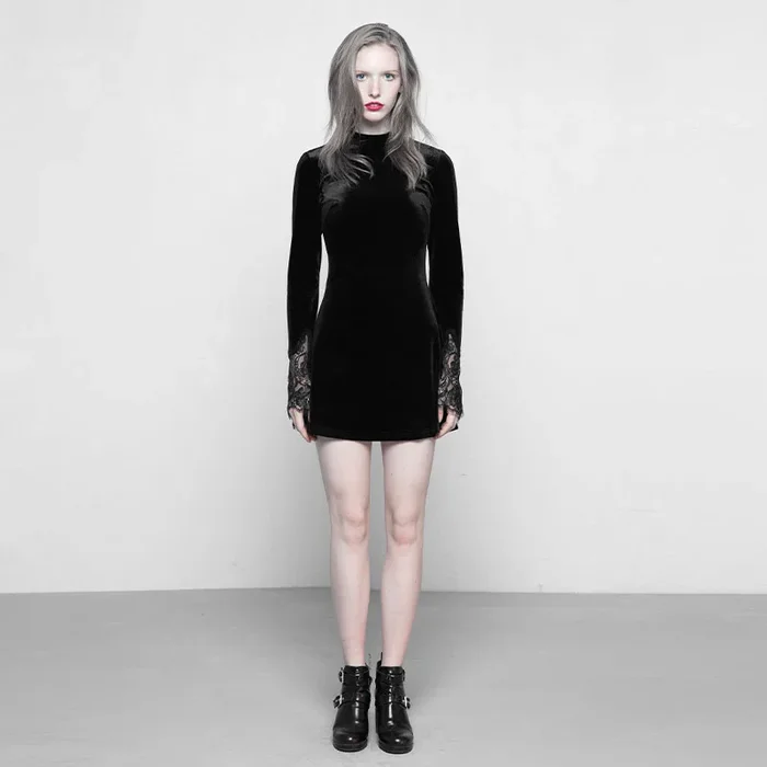 Langärmliges Mini-Kleid mit zarten Spitzenmanschetten
