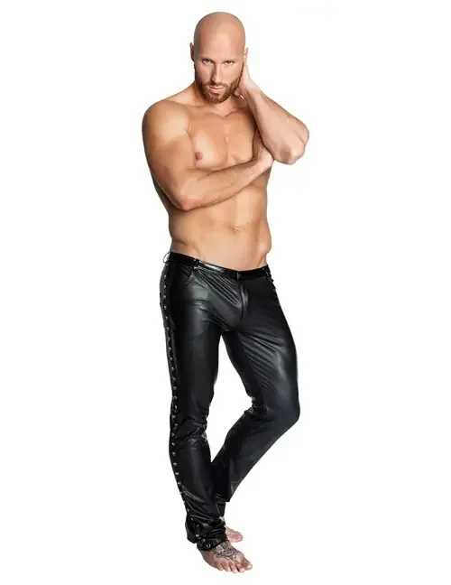 Lange Wetlook Hose mit Lack-Akzenten