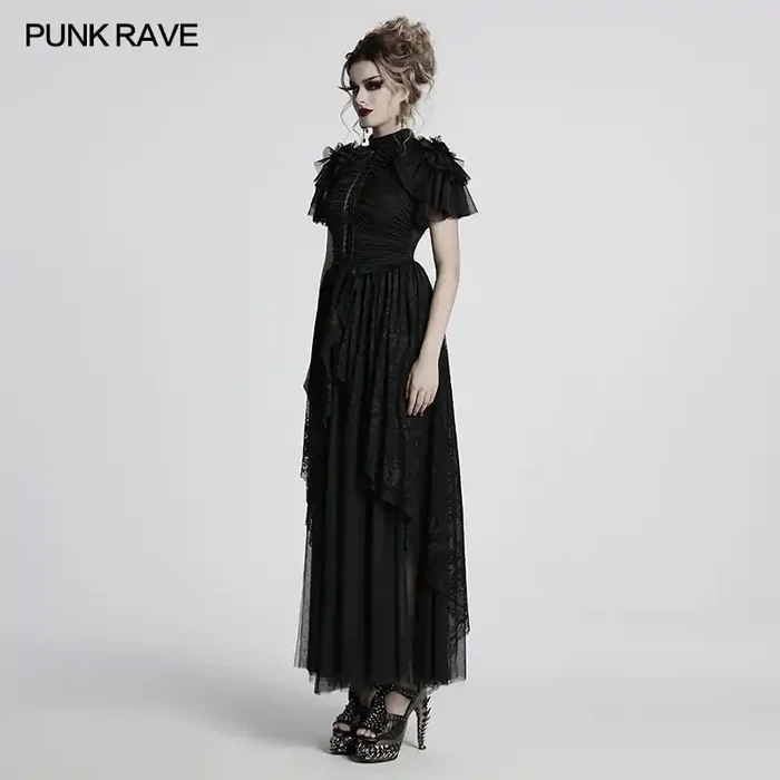 Langes Kleid aus Spitze und Mesh
