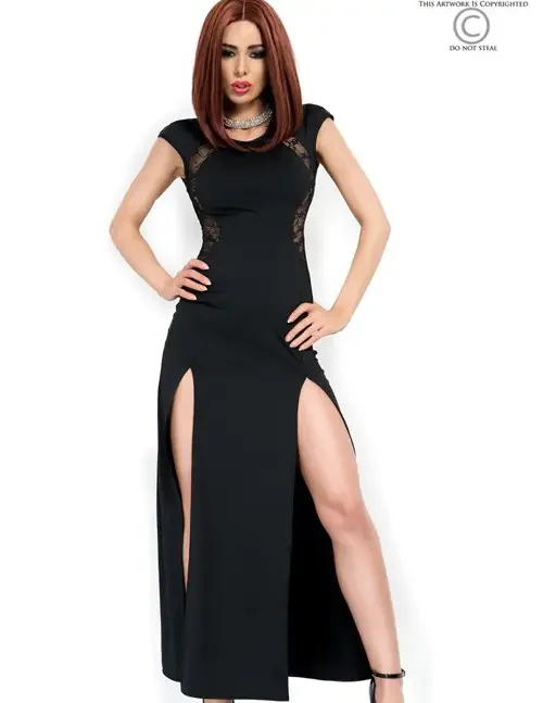 Langes Kleid mit Schlitzen & String