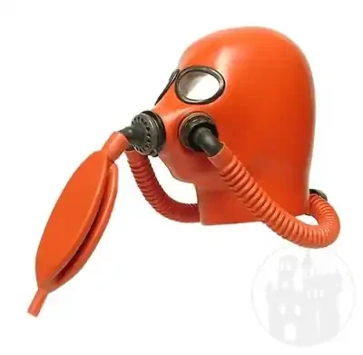 Latex Gasmaske m. Atembeutel & Faltenschläuchen
