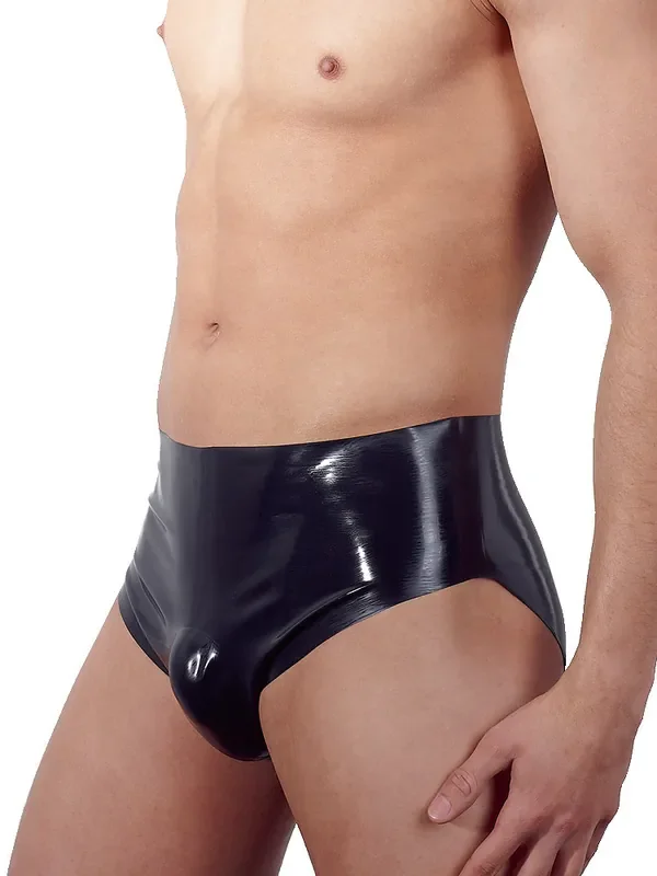 Latex-Herrenslip mit Pump-Plug, schwarz