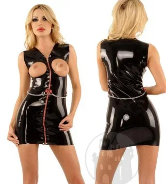 Latex Kleid brustfrei mit Ketten