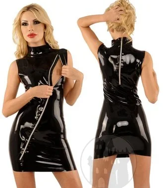 Latex Kleid mit schrägem Reißverschluss vorn