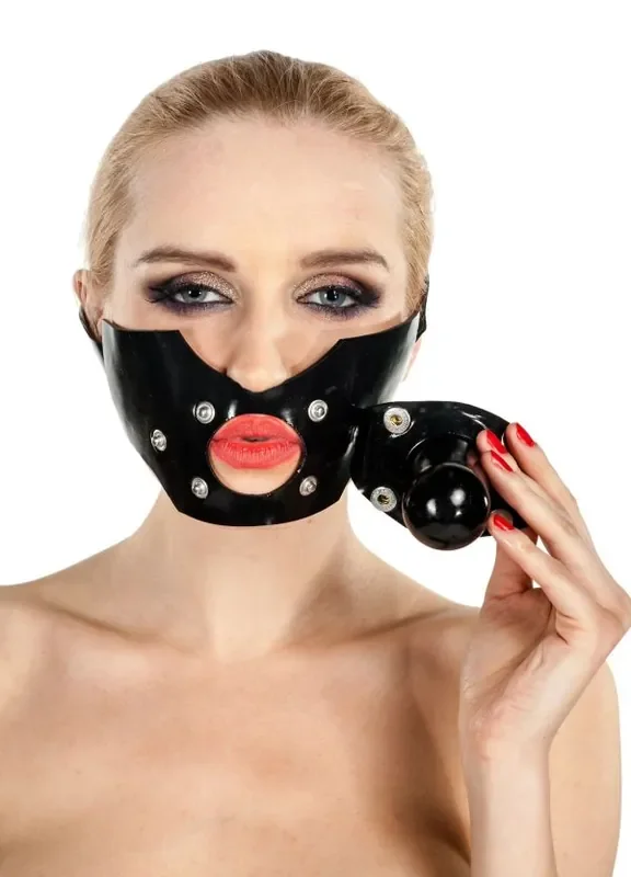 Latex Knebel mit Innen- und gewellten Außendildo