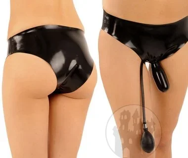 Latex Slip mit aufpumpbaren Aussendildo