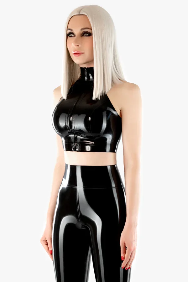 Latex Top mit hohem Kragen und RV vorne