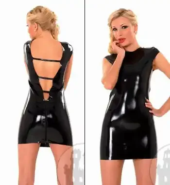 Latexminikleid mit V-Ausschnitt hinten
