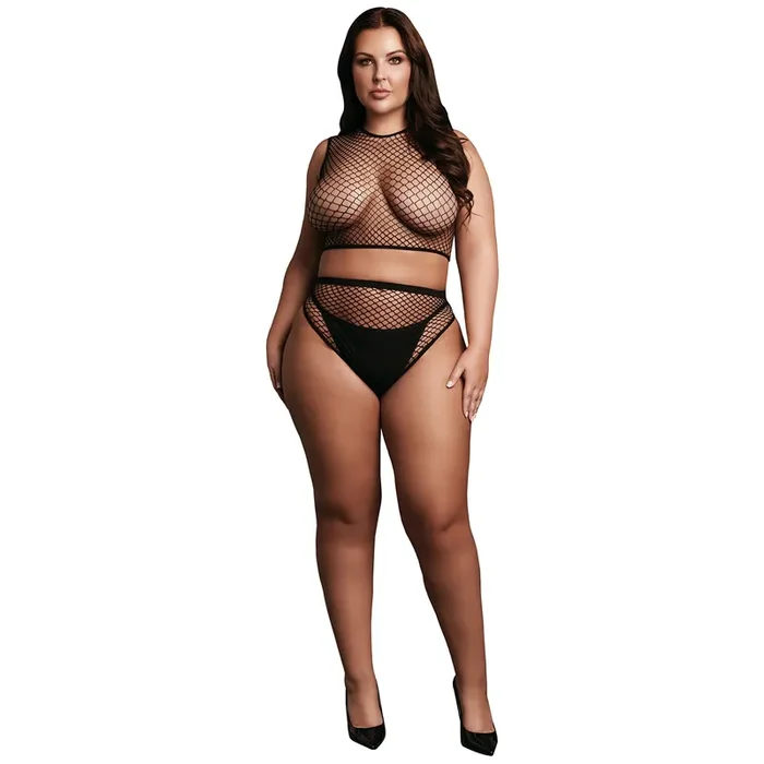 Le Désir 2-teiliges Crop Top und Höschen Fischnetz Set Plus Size