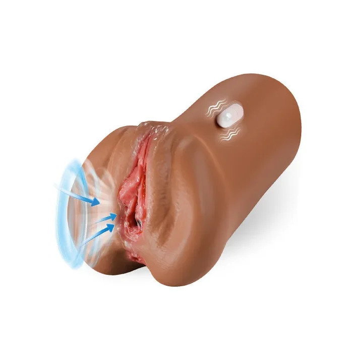 Lebensnaher Masturbator in tiefbrauner Farbe mit Vibration und Saugfunktion