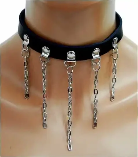 Leder Choker mit Ketten
