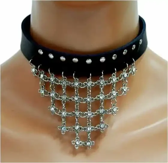 Leder Choker mit Steinen mit Ketten