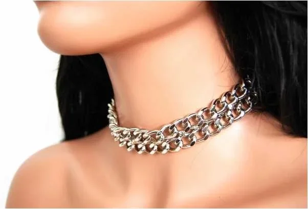 Leder Choker mit zweireihiger Kette