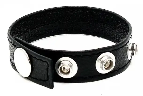Leder Cockring Luxe 4 Druckknöpfe Schwarz