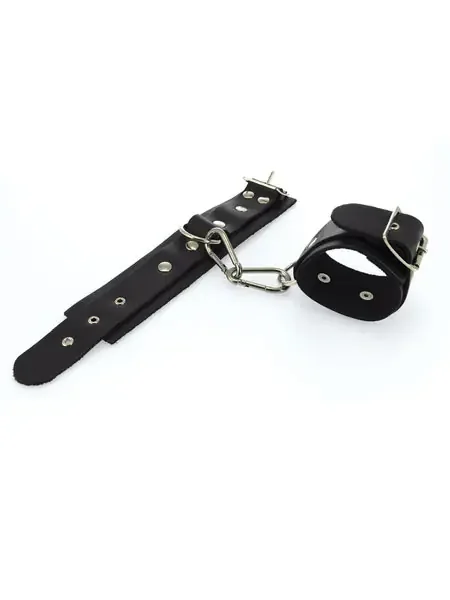 Leder-Fußfesseln mit D-Ring + Karabinerhaken, schwarz