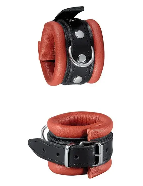 Leder-Handfessel rot/schw.