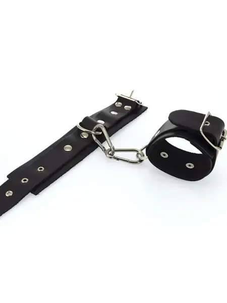 Leder-Handfesseln mit D-Ring + Karabinerhaken, schwarz