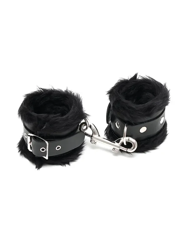 Leder-Handfesseln mit Plüsch, schwarz