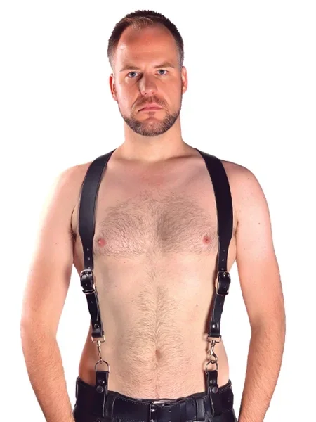 Leder Harness-Hosenträger schwarz