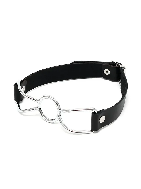 Leder-Knebel mit Metallring, schwarz