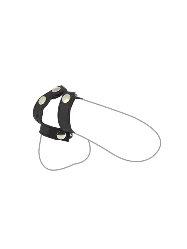 Leder-Penis-/Hodenriemen mit Druckknöpfen, schwarz