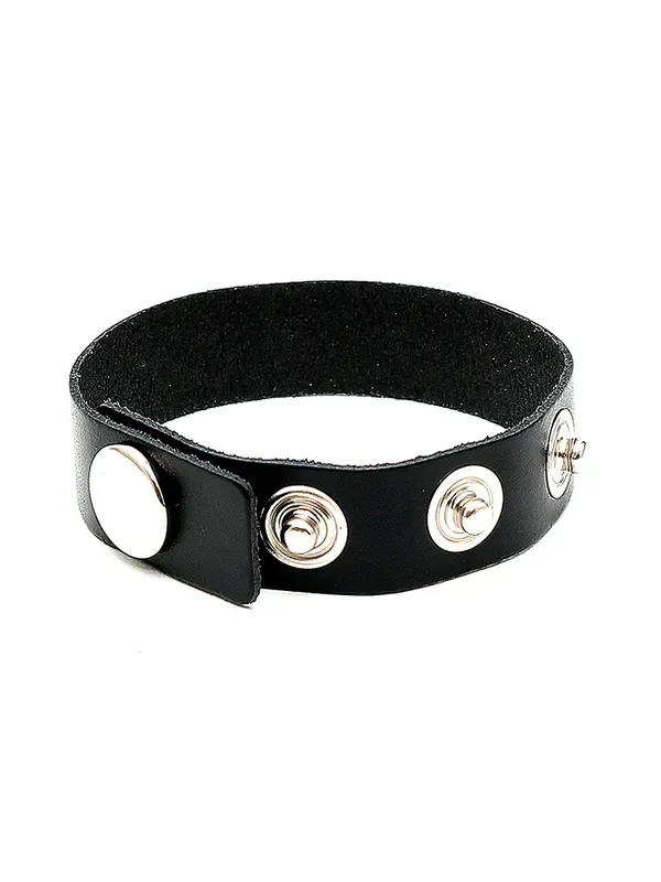 Leder-Penisriemen mit Druckknopf, schwarz