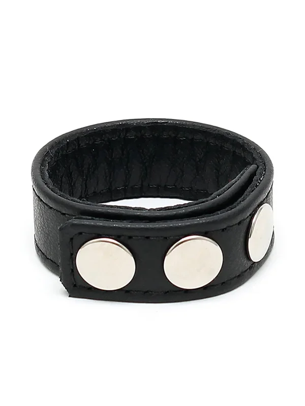 Leder-Penisring mit Druckknöpfen, schwarz
