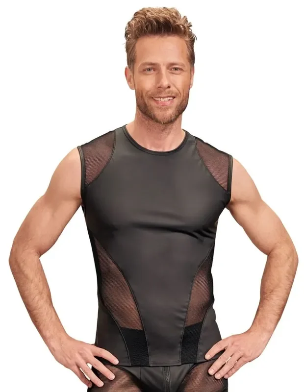 Lederlook Herrenoberteil – Schwarz
