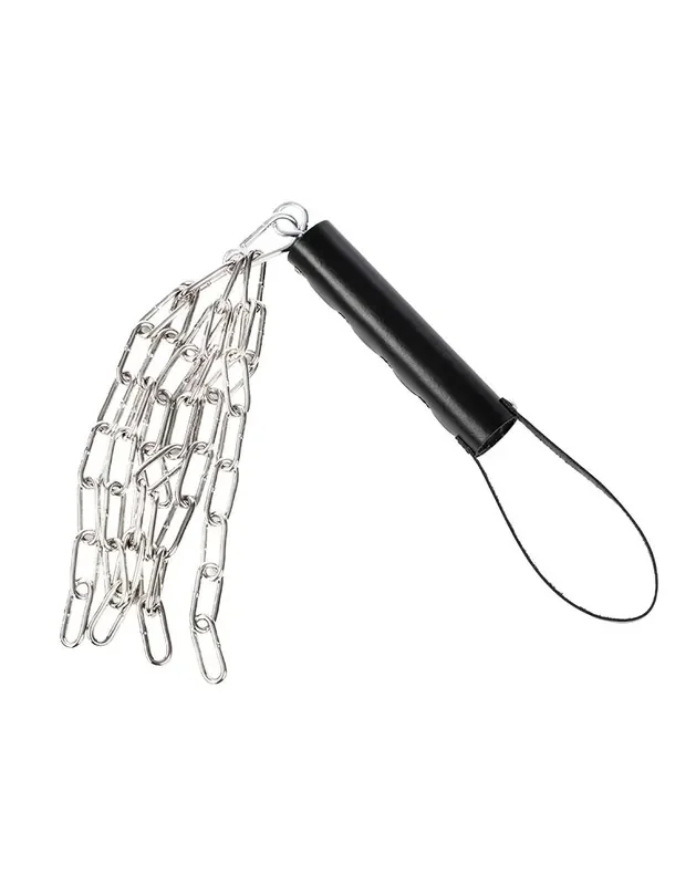 Lederpeitsche mit Metallkette – Schwarz & Silber