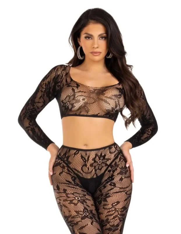 Leg Avenue – Crop Top & Fußlose Leggings – Schwarz