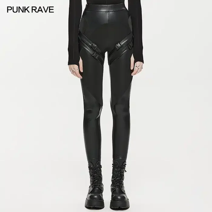 Leggings Damen Schwarz mit Riemen