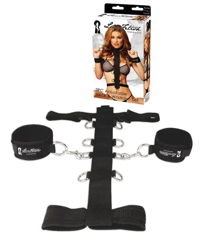 LUX FETISH 3-teiliges verstellbares Hals- und Handfessel-Set