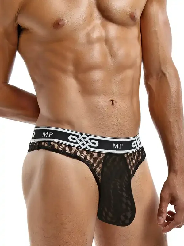 Male Power Peep Show Lo Rise String, schwarz