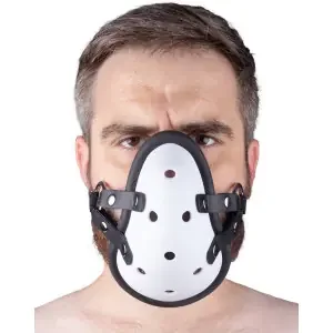 Maske mit Lederbändern – „Sniff my …“ – Weiß