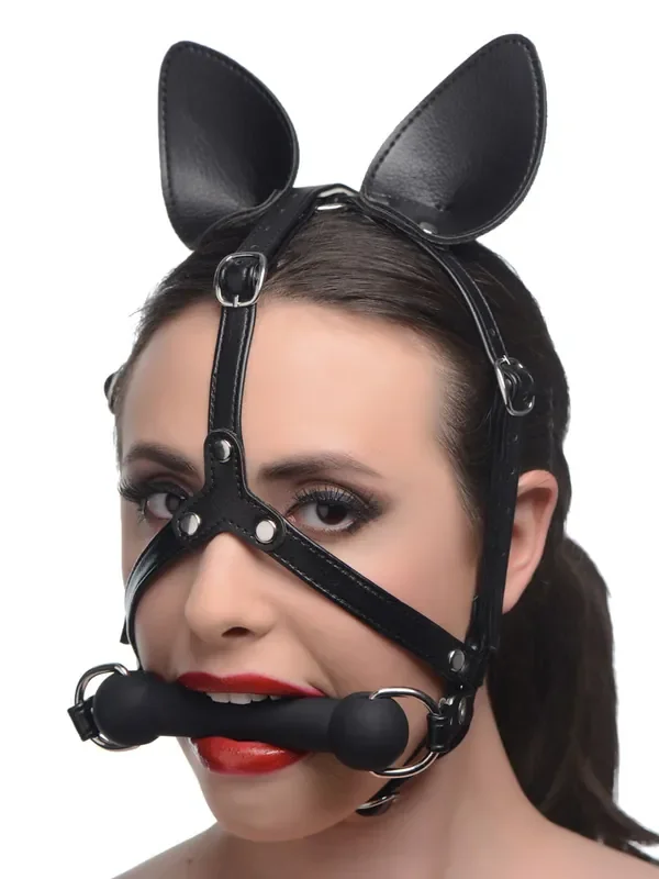 Master Series Dark Horse Pony Head Kopf-Harness mit Knebel, schwarz
