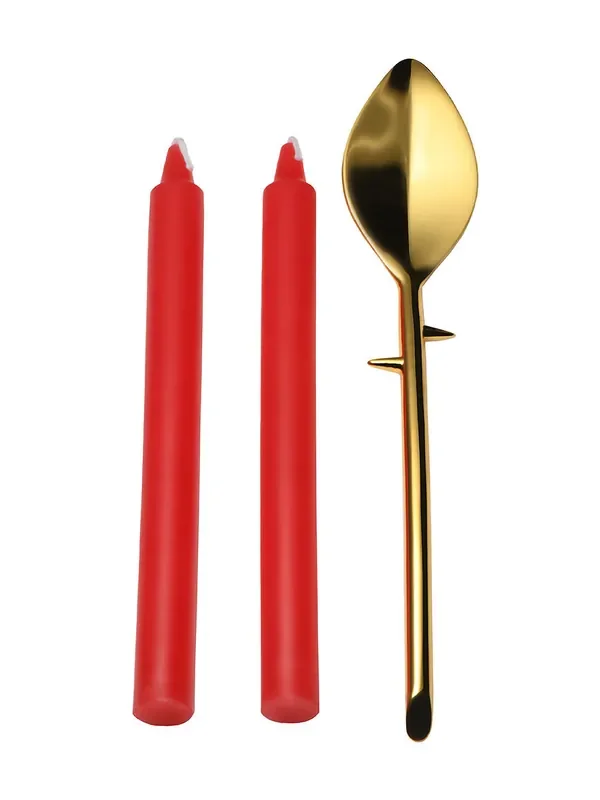 Master Series Drip Sensation BDSM-Kerzen mit Löffel, rot/gold