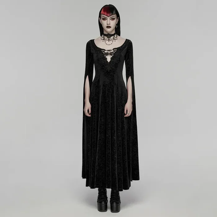 Maxi Fit-and-Flare Kleid aus geprägtem Rosen-Samt