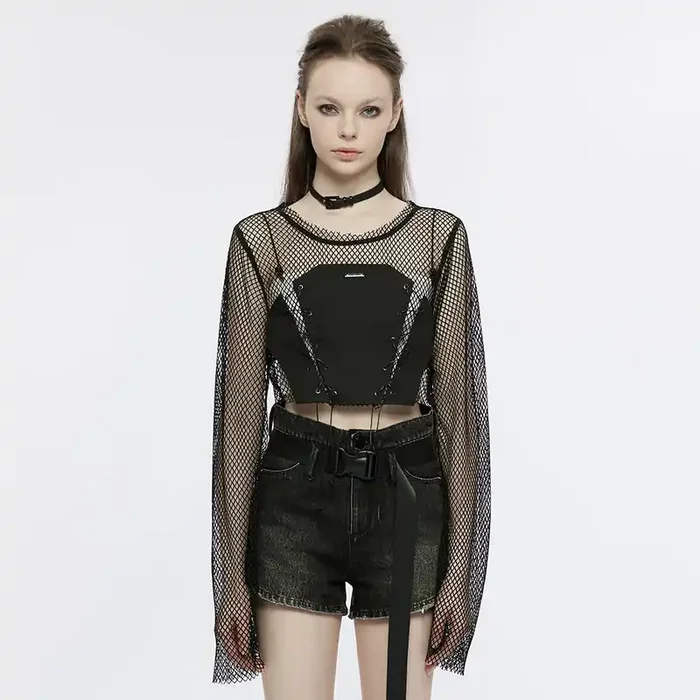 Mesh Crop Top mit blickdichter Vorderpartie