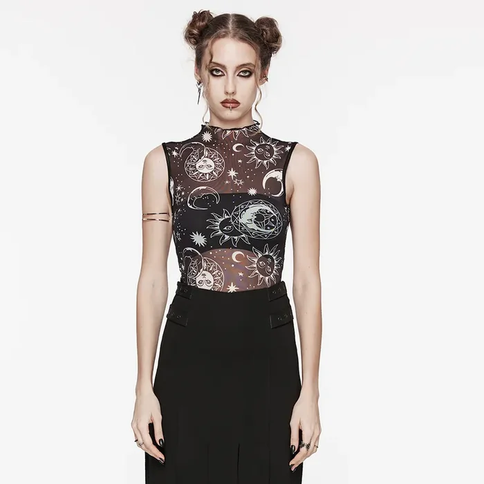 Mesh-Top mit astronomischem Musterdruck
