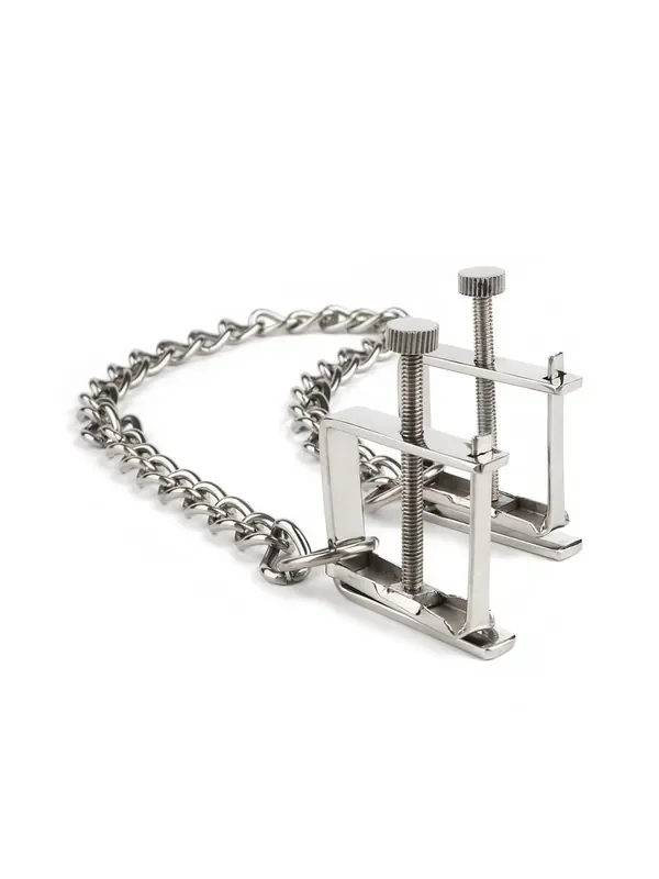 Mr. Steel Press Nipple Clamps With Chain Nippel-Schraubzwingen mit Kette, silber