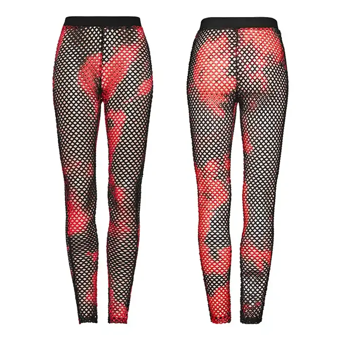 Netzleggings Schwarz mit rotem Tie-Dye