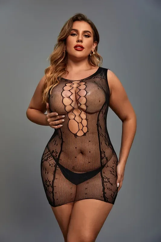 Netzstoff-Kleid Curvy – Schwarz