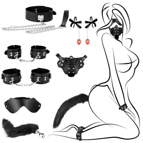 Neunteiliges Bondage-Set (Farbe: Rot)