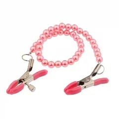 Nippelklemmen mit Perlenkette (Farbe: Pink)