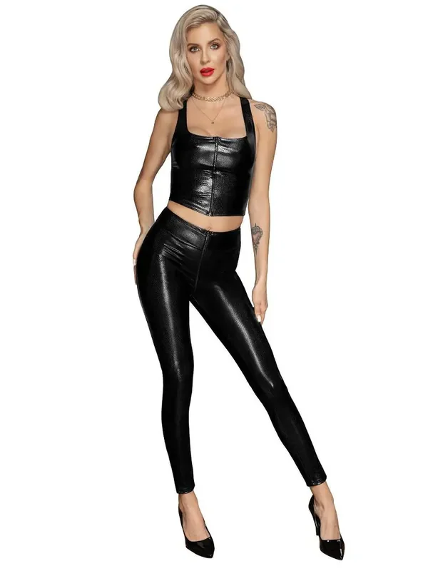 Noir Handmade F275 Snake-Wetlook-Top, schwarz