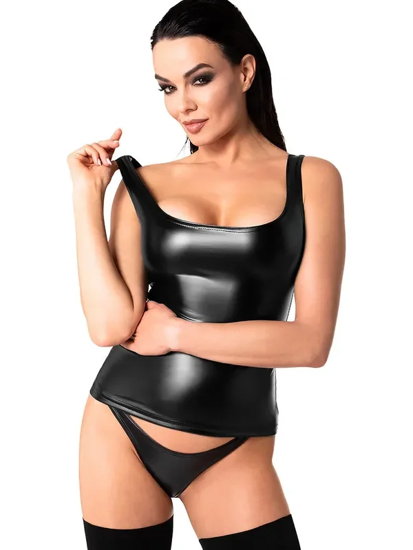 Noir Handmade F346 Wetlook-Shirt, schwarz