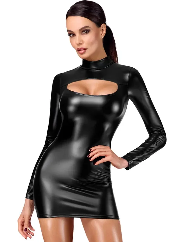 Noir Handmade F366 Wetlook-Minikleid, schwarz